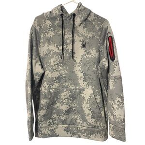Spyder Active Mens Camouflage Camo Hoodie Gray Size Medium Pullover Sweatshirt